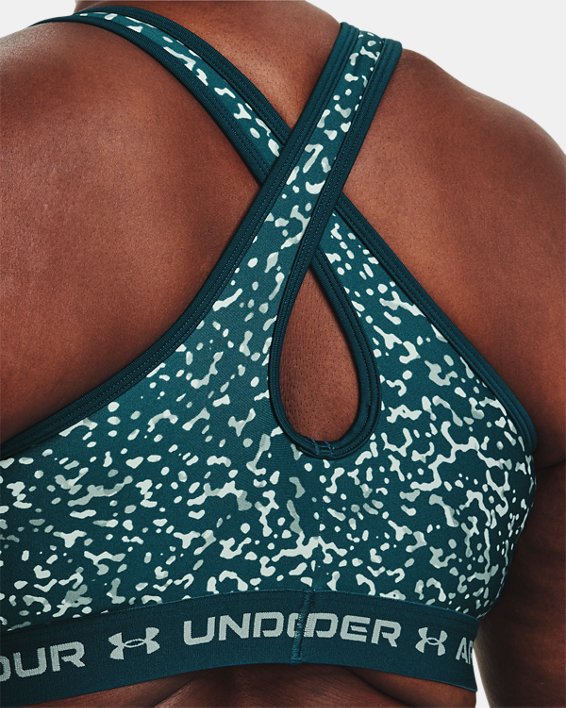 Women's Armour® Mid Crossback Print Sports Bra in Green image number 2